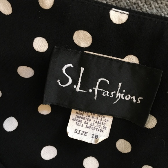 Black & white dot fit & flare dress w/ draped neck - Picture 6 of 7